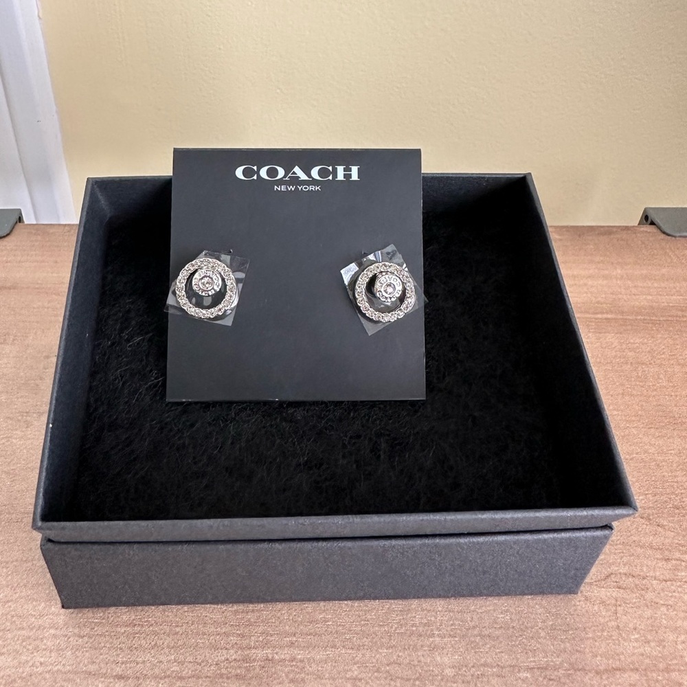 Coach Halo Stone Silver Earrings, NWT